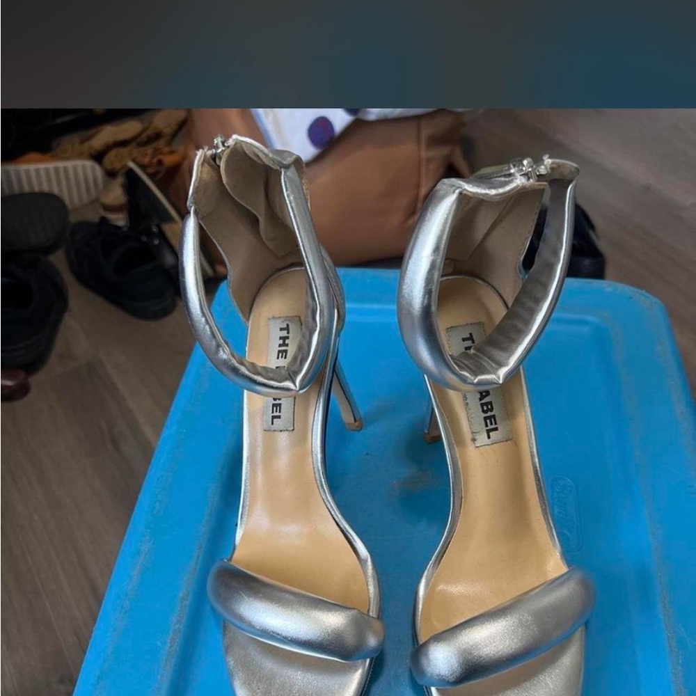 Women's Silver Ankle-Strap Heeled Sandals